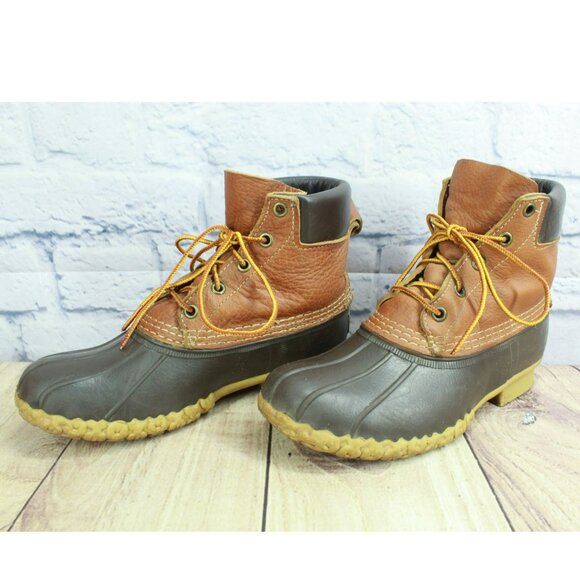 LL Bean Brown Waterproof Unlined Padded Collar Leather Duck Boots Size 6 M - Picture 2 of 9